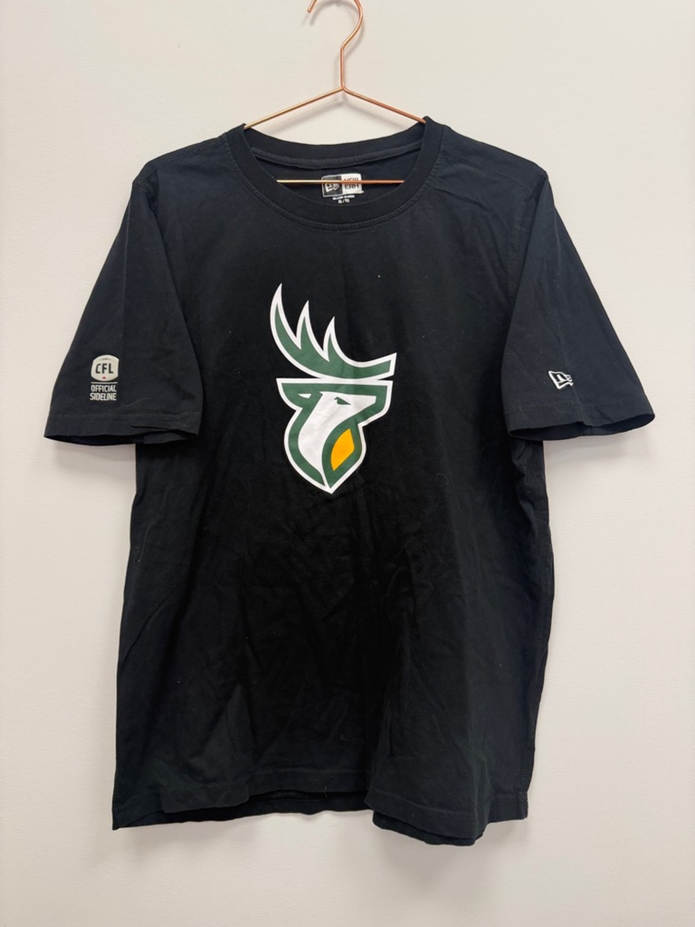 New Era Black Tee with Green and Yellow Deer Logo